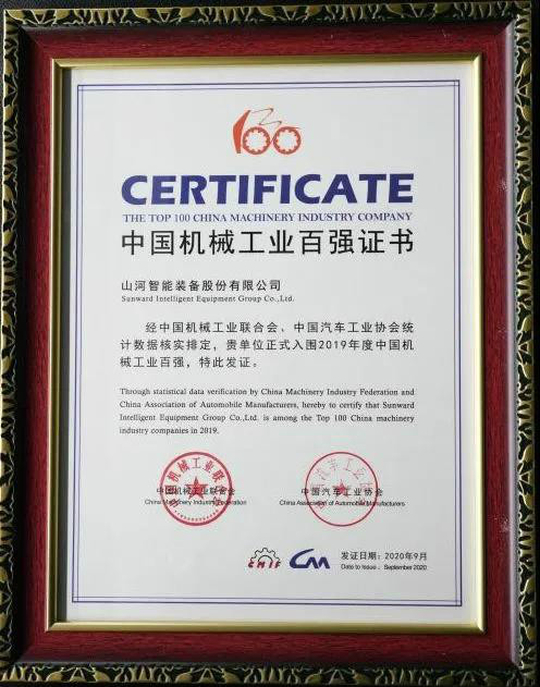 2019年中国机械工业百强发布，xingkong星空平台（中国）集团智能排名52位