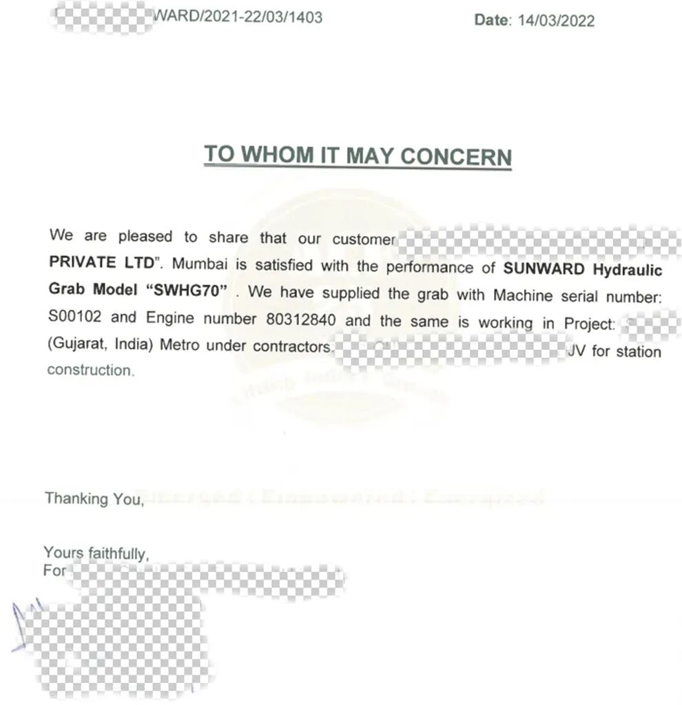 感谢信!xingkong星空平台(中国)集团智能SWHG70液压抓斗助力海外基础施工获肯定